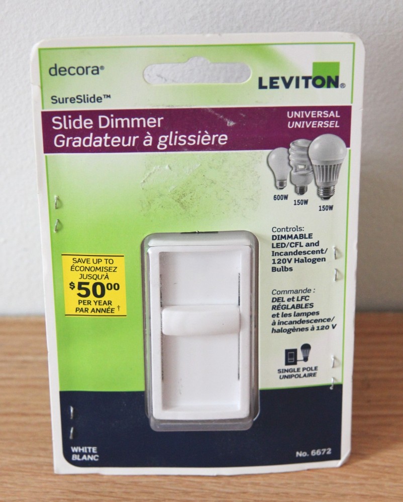 Leviton Decora SureSlide Universal Single Pole Slide Dimmer 6672 600W Max