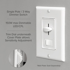 LED Dimmer Electrical Light Switch – 3-Way/Single Pole Use, 600 Watt Max, LED an