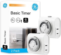 GE 24-Hour Mechanical Indoor Outlet Timer 2-Pack Polarized 2-Prong White, 56177