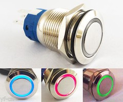 1pc 19mm Metal Momentary Switch Flat with Blue/Red/Green LED Ring illuminated