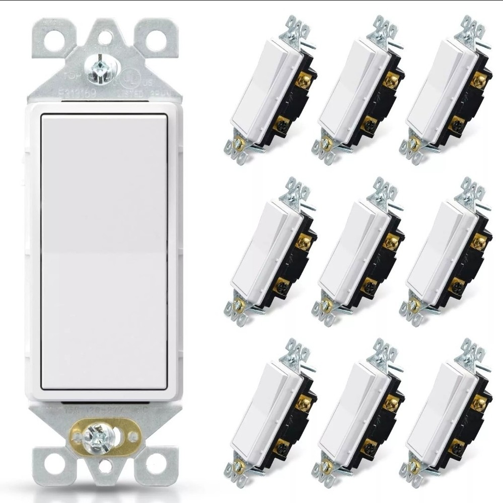ELEGRP Matte White Single Pole Decorator Light Switch, (10 Pack)
