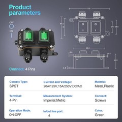 Waterproof On Off Toggle Switch Double Switch with Green Light Rocker Button …