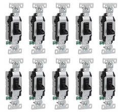 (case of 10) Eaton Single Pole AC Toggle Switch, Commercial Grade, Black,