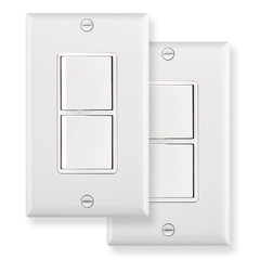 (2-Pack) Combination Rocker Switch and Receptacle, 15 Amp 120V, Single Pole
