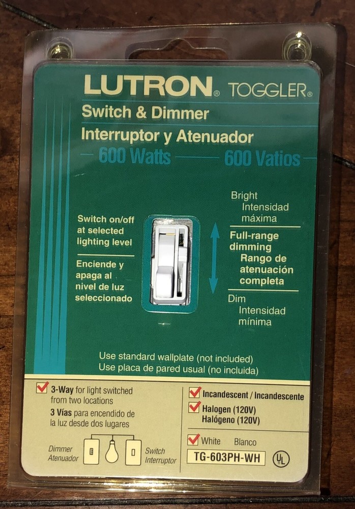 Lutron TG-603PH-WH On / Off Switch Style Dimmer 3 Way White NEW