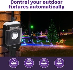 Outdoor Waterproof Light Timer, 24-Hour Plug-In Mechanical Pool Pump Controller