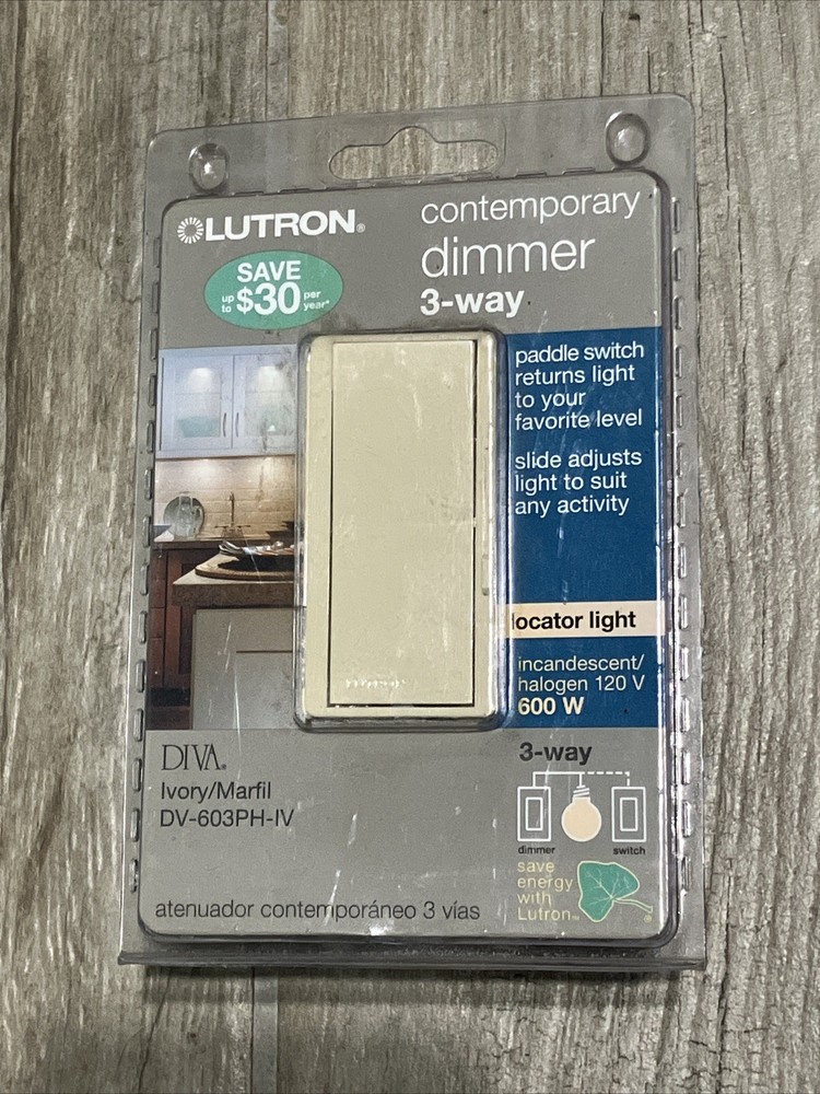 Lutron Diva DV-603PH-IV Ivory 600w 3 Way Dimmer Paddle Locator Light Switch 120V