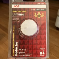 ACE HARDWARE DIMMER LIGHT SWITCH ON/OFF 600 WATTS #34049 SINGLE POLE NEW IN PACK