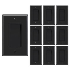 Decora Light Switch Black, Single Pole Paddle Rocker UL ,15A 120V/277V,10 Pack