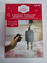 Holiday Time 2 Outlet Wireless Remote Control 100 Ft Range Christmas or Security