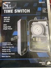 Woods Time Switch 59101R, 120V/40A SPST Outdoor Gray, Black Lockable Metal Box