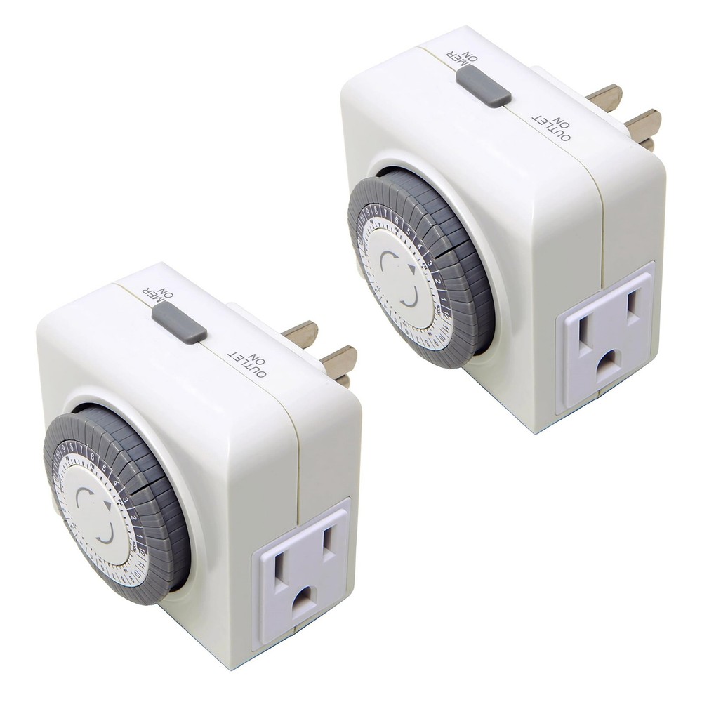 2 Pack 110-125V 3-Pin Timer Plug For Household Appliance 24-Hour Control Switch