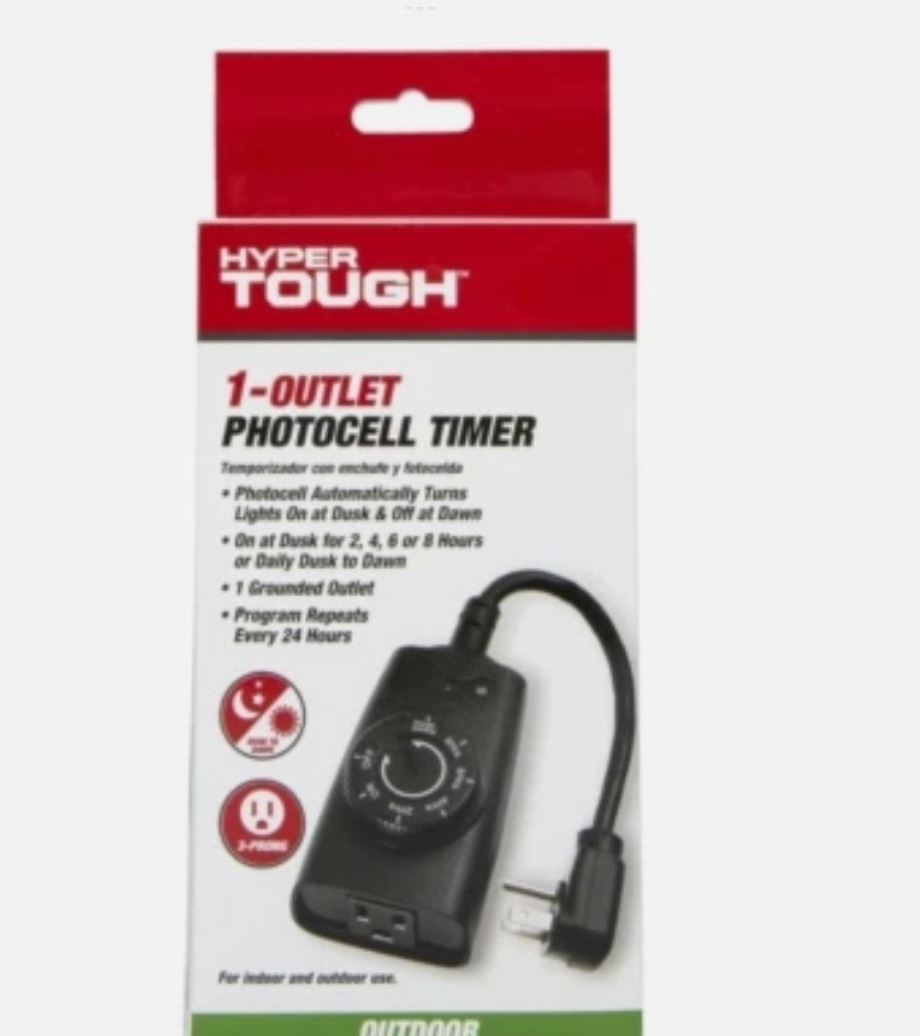 2packNEW Hyper Tough 1-Outlet Indoor Outdoor Photocell & 24 Hour Timer # HTH2062