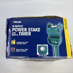 Woods 6-Outlet Power Stake w/Built In Timer Flip Cover 24 Hour ON/OFF Cycles