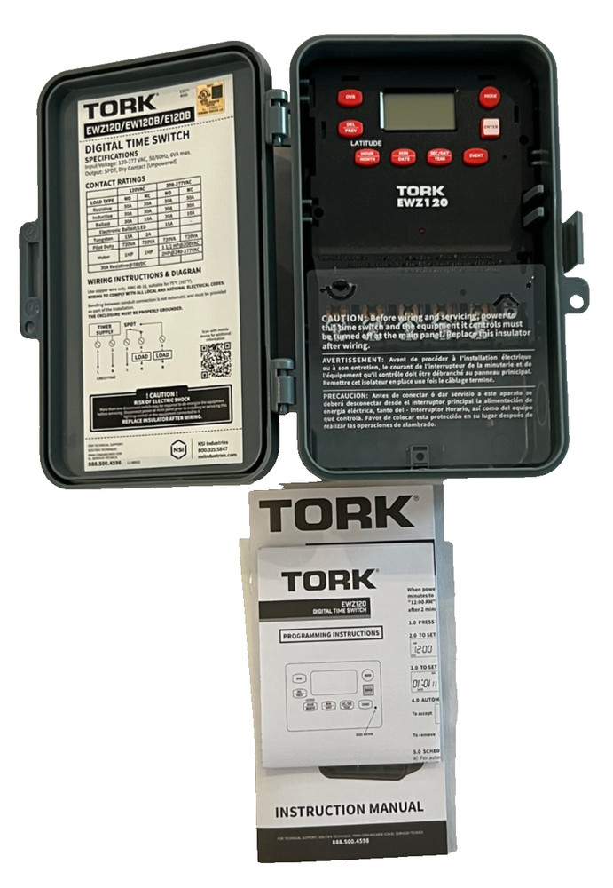TORK EWZ120 7-Day Astronomic Digital Time Switch 120-277V 30A New Open Box
