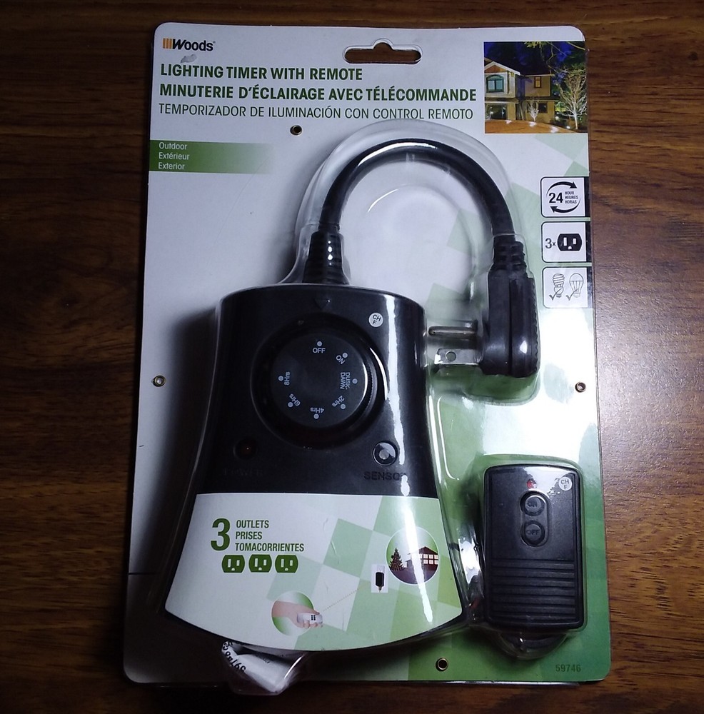 Woods Lighting Timer With Remote 24 Hour 3 Outlets New In Package