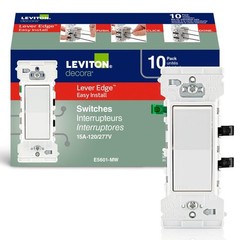 Lever Edge 15 Amp Single Pole Rocker Switch, 10-Pack, E5601-MW, White