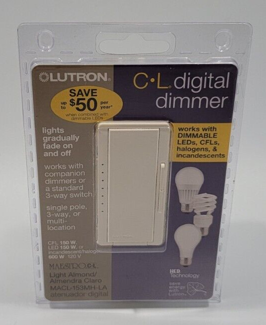 Lutron MACL-153MH-LA Maestro CL Digital Dimmer Switch Light Almond