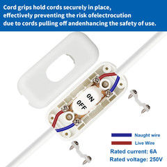 Inline Cord Switch 2-Pack White Button,Rated 6A 250V On/Off Electrical Wire Appl