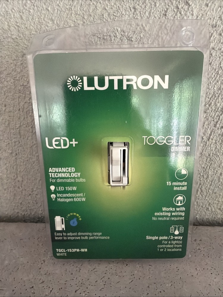 Lutron LED+ Toggler Dimmer, Single Pole/3-way, To LED 150w or Incan/Halogen 600w
