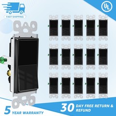 16PK Black Decorator 3 Way Rocker Switch 15A 120/277V UL Certified Single Pole