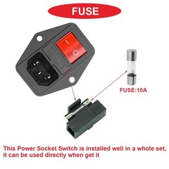 3Pcs AC 10A 250V Rocker Switch Power Socket Inlet Module Plug, 3 Pin IEC320 C…
