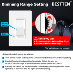5 Pack Dimmer Light Switch, Single Pole or 3-Way, Compatible with Dimmable LED,