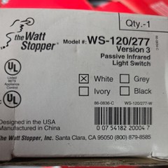 Legrand Wattstopper Automatic Switch WS-230 PIR WS-120/277VAC 60Hz White