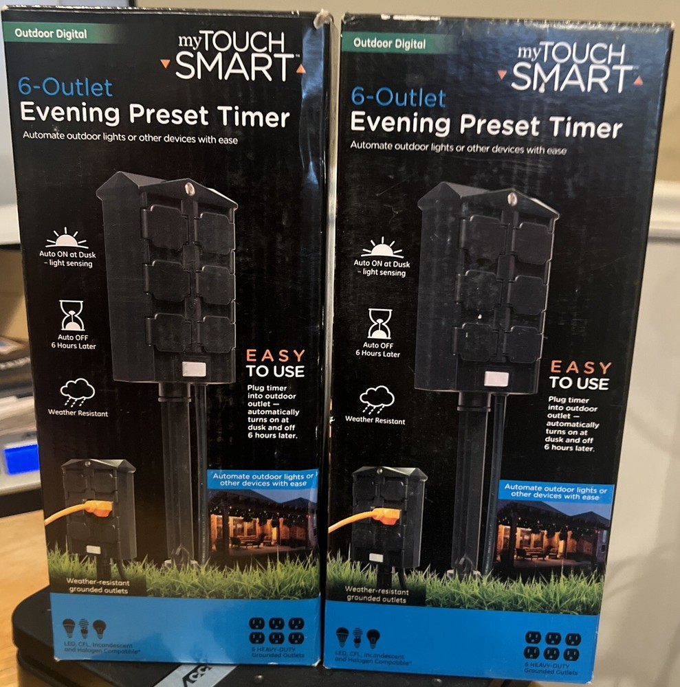 Lot Of 2 My Touch Smart 6 outlet Evening Preset Timer – New – Black