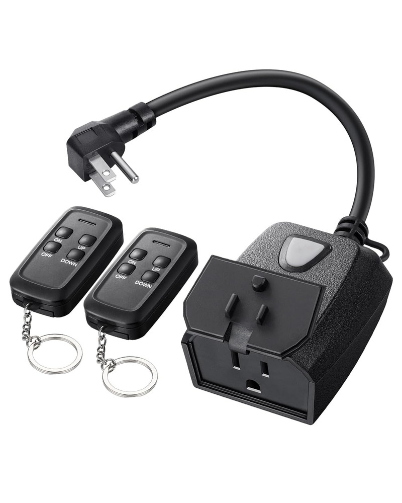 Outdoor Dimmer for String Lights, Two-Remote Control Dimmable Plug, 100FT Range,