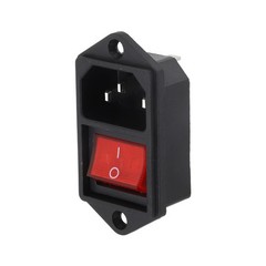 Efficient Power Transfer IEC Connector Socket with Red Switch and Fuse 10A 250V