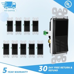 10PK UL Listed Black 3 Way Light Switch 15A 120/277V Rocker Easy Install Home