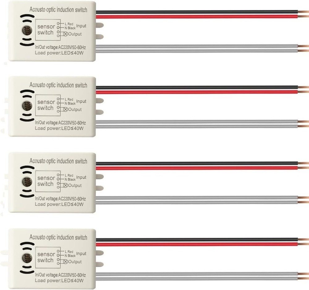 4Pcs LED Sound & Light Control Switch 220V, Voice Activated, White