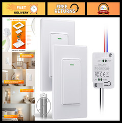 Wireless Remote Light Switch Kit – 2 Battery-Free Switches + 1 Receiver, No Wiri