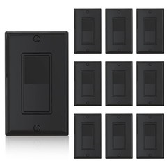 10 Pack Single Pole Decorator Light Switch w/ Wall Plate Glossy Black Home