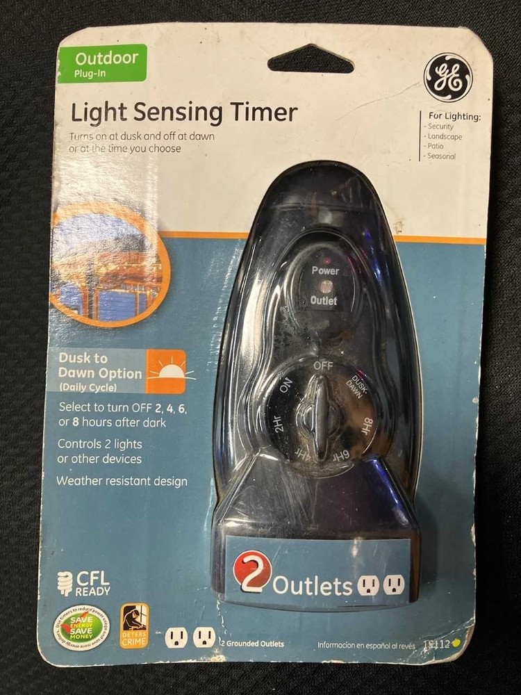 GE Outdoor Plug-in Light Sensing Timer 2 Outlets, part#15112