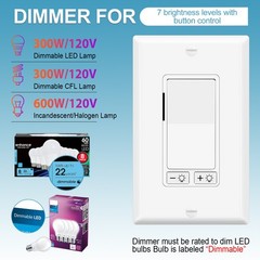 7-Level Dimmer Switch 3-Way/Single-Pole for LED/CFL Easy Install ETL Listed 50PK