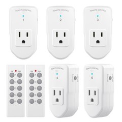 BN-LINK Wireless Remote Control Outlet Electrical 2 Remotes 5 Sockets, White
