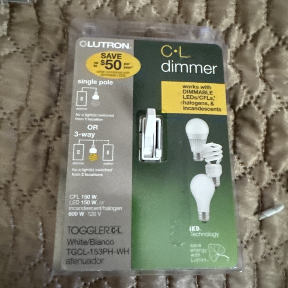 Lutron Toggler LED+ Dimmer Switch 150-Watt LED Single-Pole/3-Way TGCL-153PH-WH