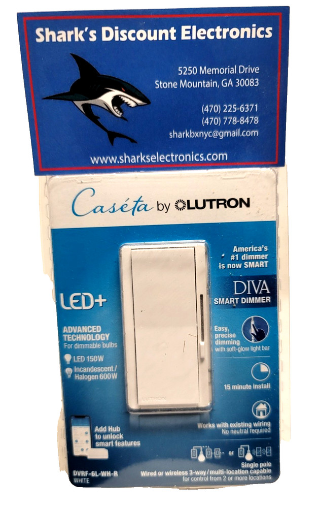 Lutron (Diva) Smart Dimmer Switch – White (DVRF-6L-WH-R). NEW. FREE SHIPPING
