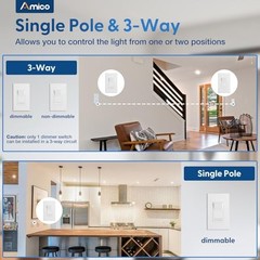 Pack Dimmer Light Switch, Single-Pole or 3-Way Slide Dimmer 3Way 6 White