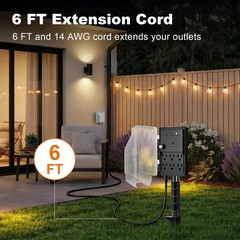 SURAIELEC Outdoor Power Stake Light Timer, Dusk to Dawn, 6 Electrical Outlet Pow