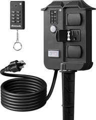 Outdoor Power Stake Timer Waterproof, 6 Grounded Outlets, 6FT Extension Cord, 10