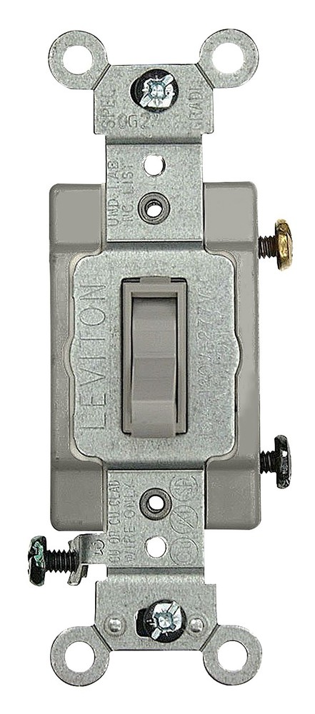Leviton 54503-2GY Gray Thermoplastic 15A Toggle Framed 3-Way AC Quiet Switch