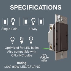 150Watt Dimmer Light Switch SinglePole/3Way LED RHL153PDB Dark Bronze