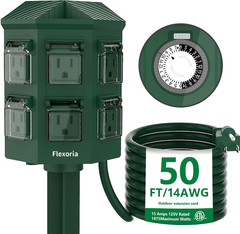 Flexora 50FT Outdoor Power Strip with Timer & 6 Outlets, Waterproof ETL Listed