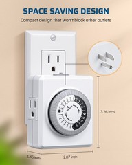 DEWENWILS 24 Hour Mechanical Outlet Timer for Lamps, Christmas Lights, 1-Pack