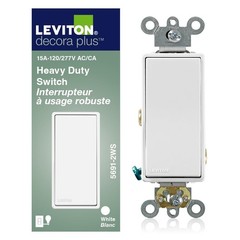 AC Quiet Switch 15 Amp 120/277 Volt Decora Plus Rocker Single-Pole 5691-2W White