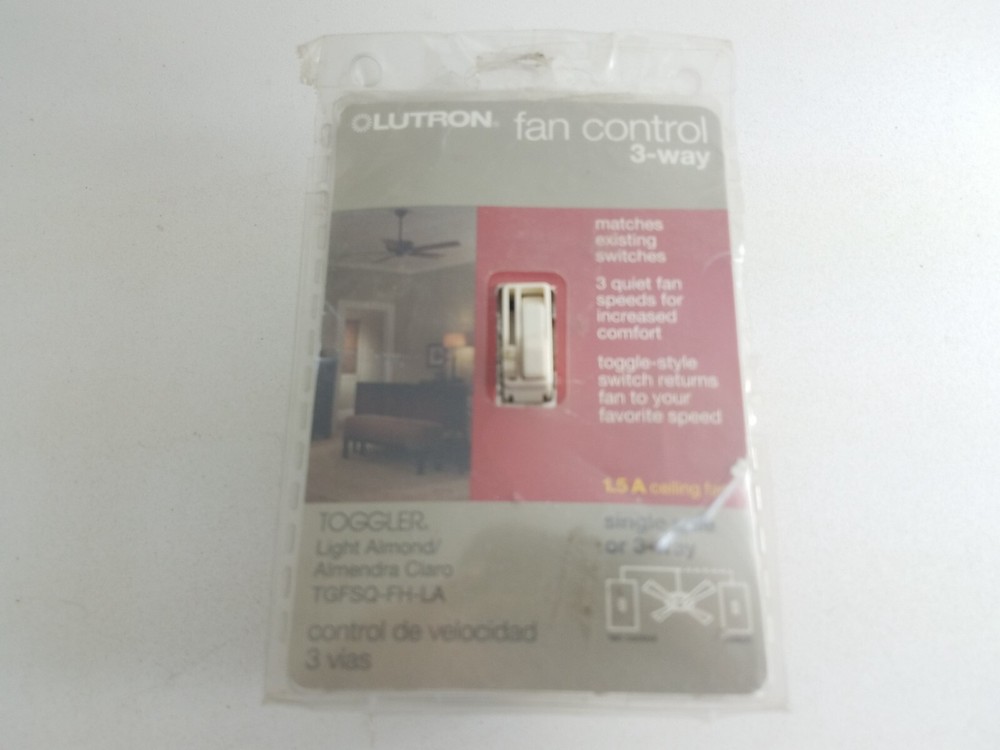 Lutron Fan Control 3 Way Toggler Light Almond TGFSQ-FH-LA Package Opened NOT ins