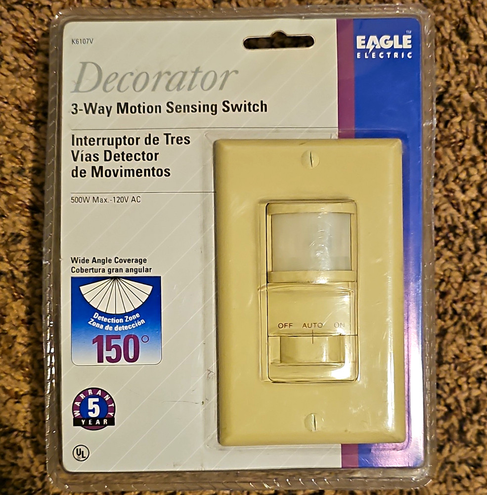 Eagle Electric K6107V Decorator 3-Way Motion Sensor Timer Switch Beige 120V